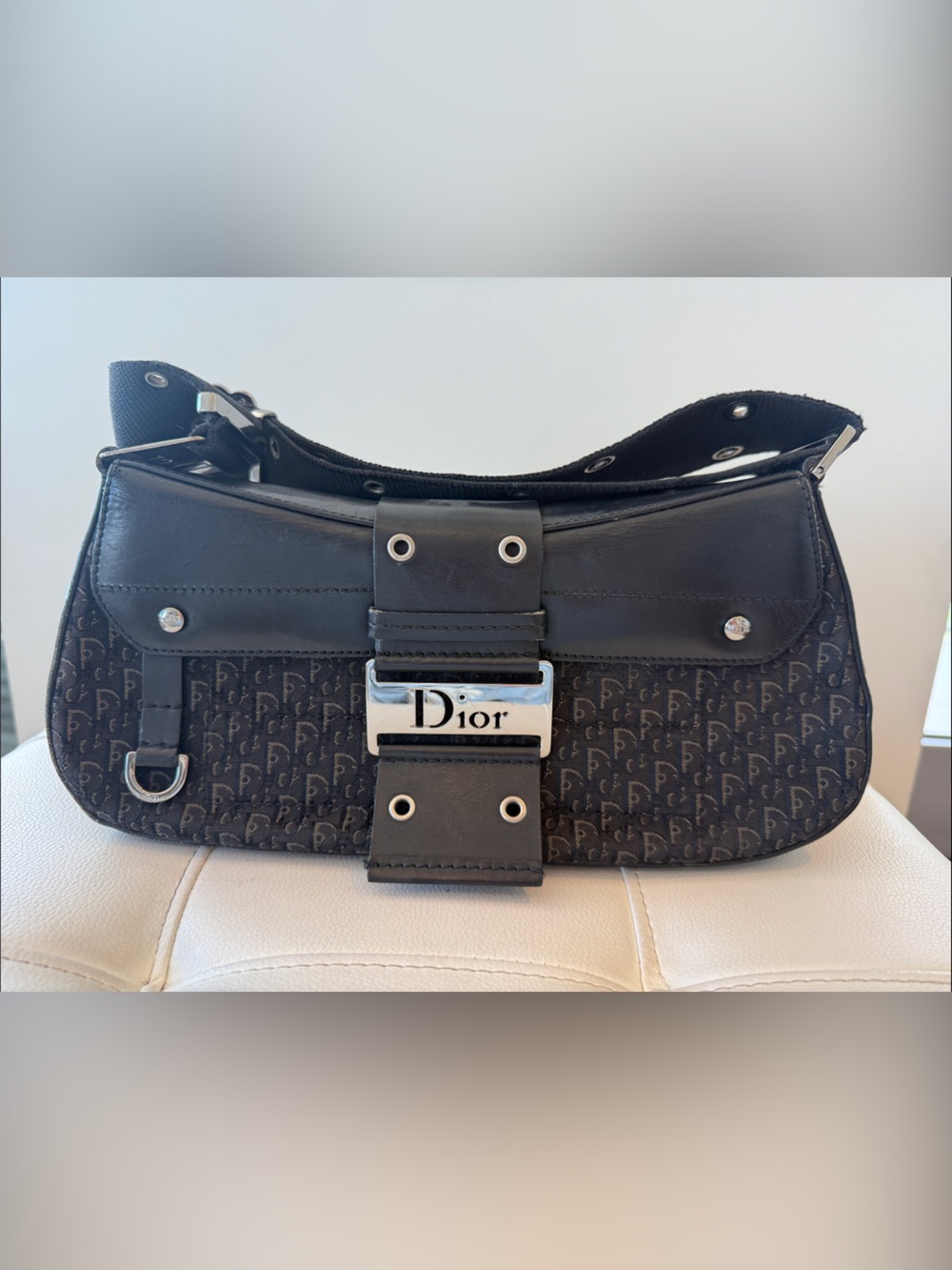 Dior Black Monogram Belt Bag with Logo Buckle